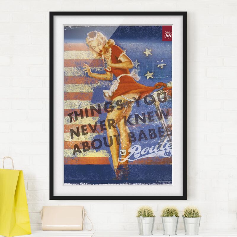 

Póster enmarcado - Route 66 - Pin-up babe Dimensión LxA: 70cm x 50cm, Marco: Negro