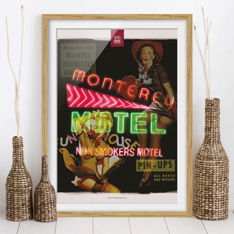 

Póster enmarcado - Route 66 - Pin-up Monterey Dimensión LxA: 70cm x 50cm, Marco: Roble