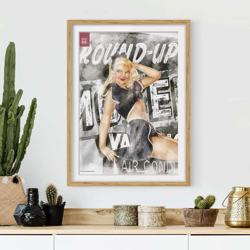 

Póster enmarcado - Route 66 - Pin-up Motel Dimensión LxA: 55cm x 40cm, Marco: Roble