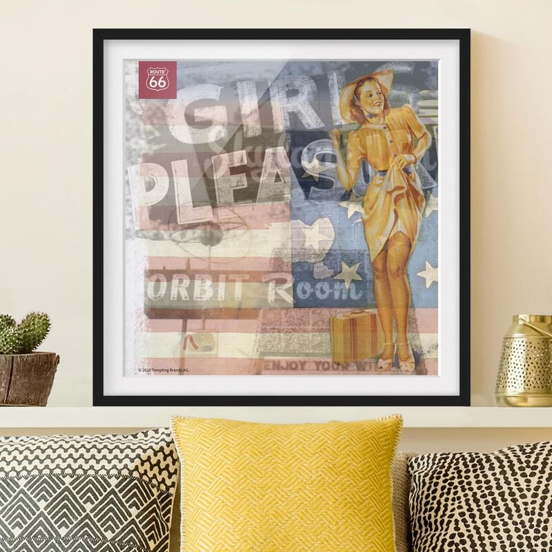 

Póster enmarcado - Route 66 - Pin-up Pleasure Dimensión LxA: 70cm x 70cm, Marco: Negro