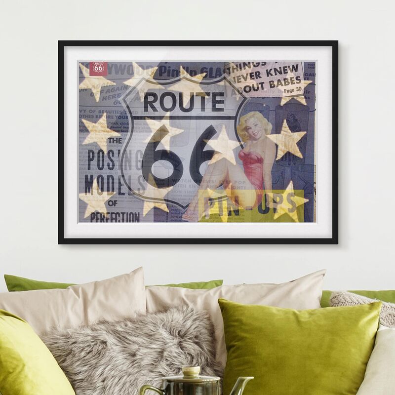 

Póster enmarcado - Route 66 - pin-up posa Dimensión LxA: 70cm x 100cm, Marco: Negro