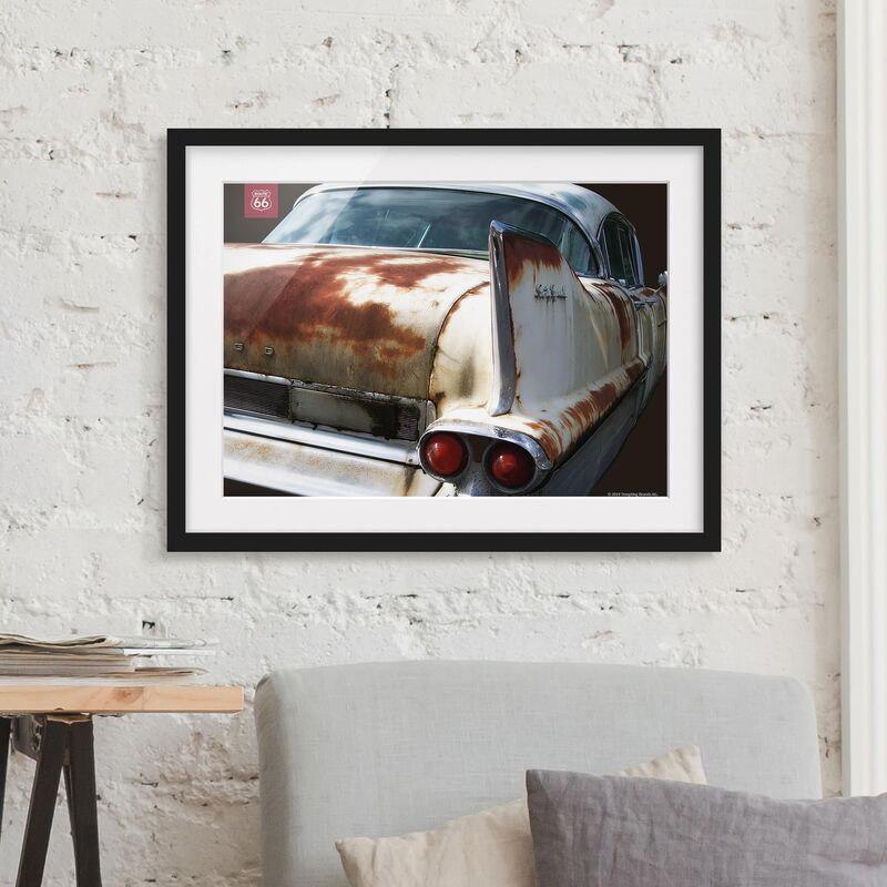 

Póster enmarcado - Route 66 - Rusty Vintage Car Dimensión LxA: 70cm x 100cm, Marco: Negro