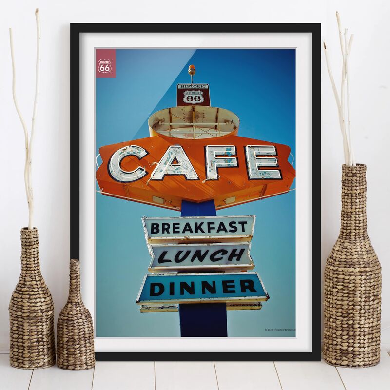 

Póster enmarcado - Route 66 - Shield Café Dimensión LxA: 40cm x 30cm, Marco: Negro