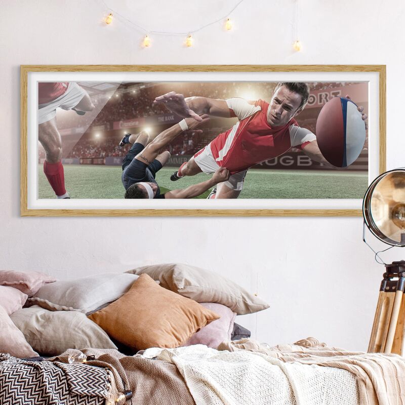 

Póster enmarcado - Rugby In Motion Dimensión LxA: 50cm x 130cm, Marco: Roble