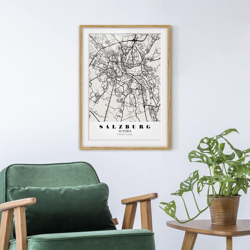 

Póster enmarcado - Salzburg City Map - Classic Dimensión LxA: 55cm x 40cm, Marco: Roble