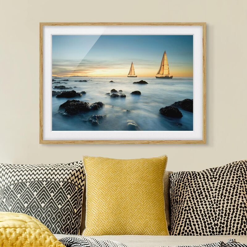 

Póster enmarcado - Sailboats In The Ocean Dimensión LxA: 30cm x 40cm, Marco: Roble