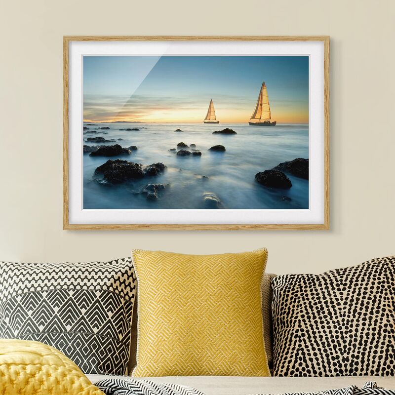 

Póster enmarcado - Sailboats In The Ocean Dimensión LxA: 40cm x 55cm, Marco: Roble
