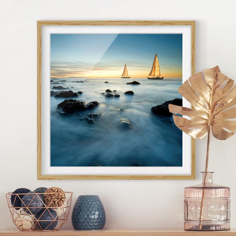 

Póster enmarcado - Sailboats In The Ocean Dimensión LxA: 20cm x 20cm, Marco: Roble