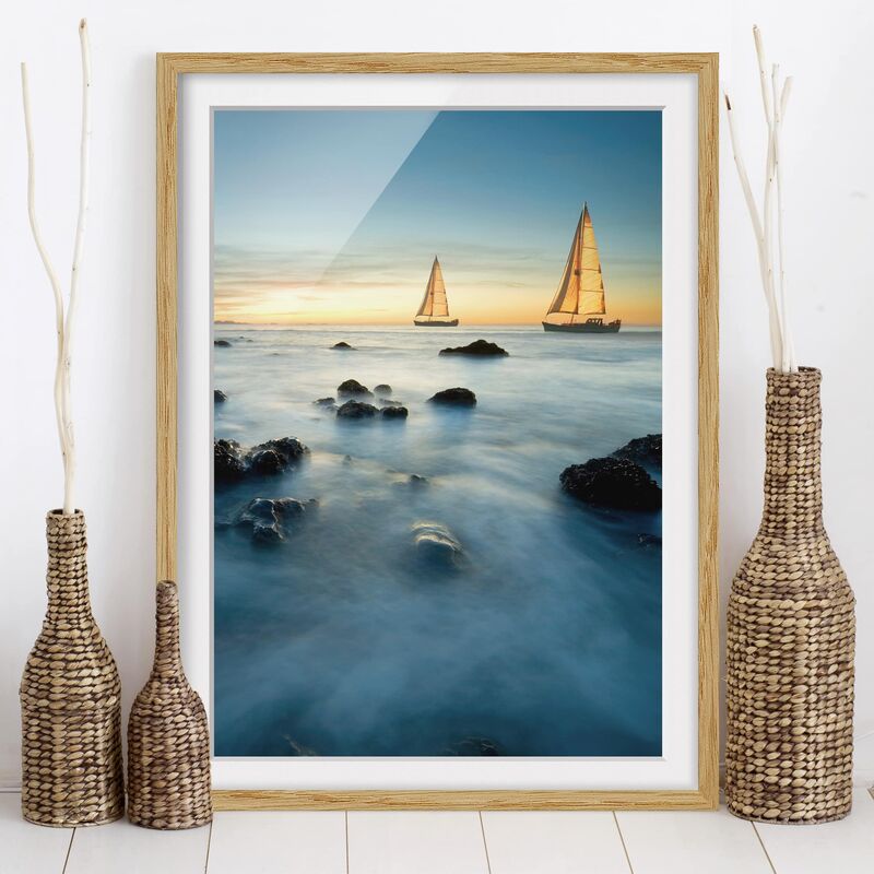 

Póster enmarcado - Sailboats In The Ocean Dimensión LxA: 24cm x 18cm, Marco: Roble