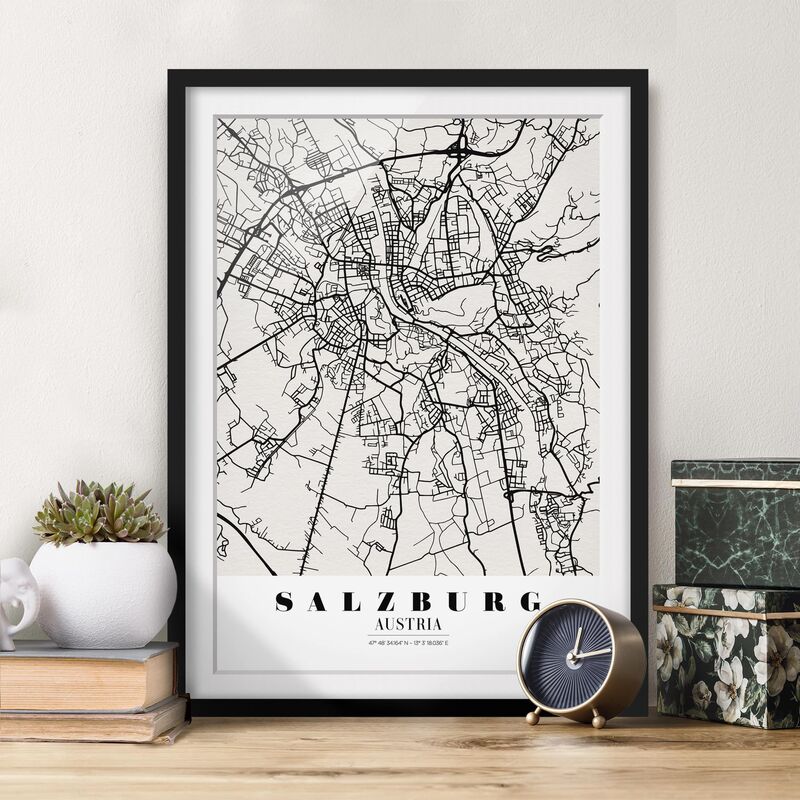 

Póster enmarcado - Salzburg City Map - Classic Dimensión LxA: 100cm x 70cm, Marco: Negro