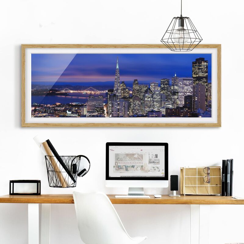 

Póster enmarcado - San Francisco Alla Notte Dimensión LxA: 30cm x 75cm, Marco: Roble