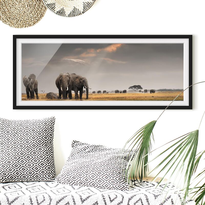 

Póster enmarcado - Savana Elefante Dimensión LxA: 30cm x 75cm, Marco: Negro