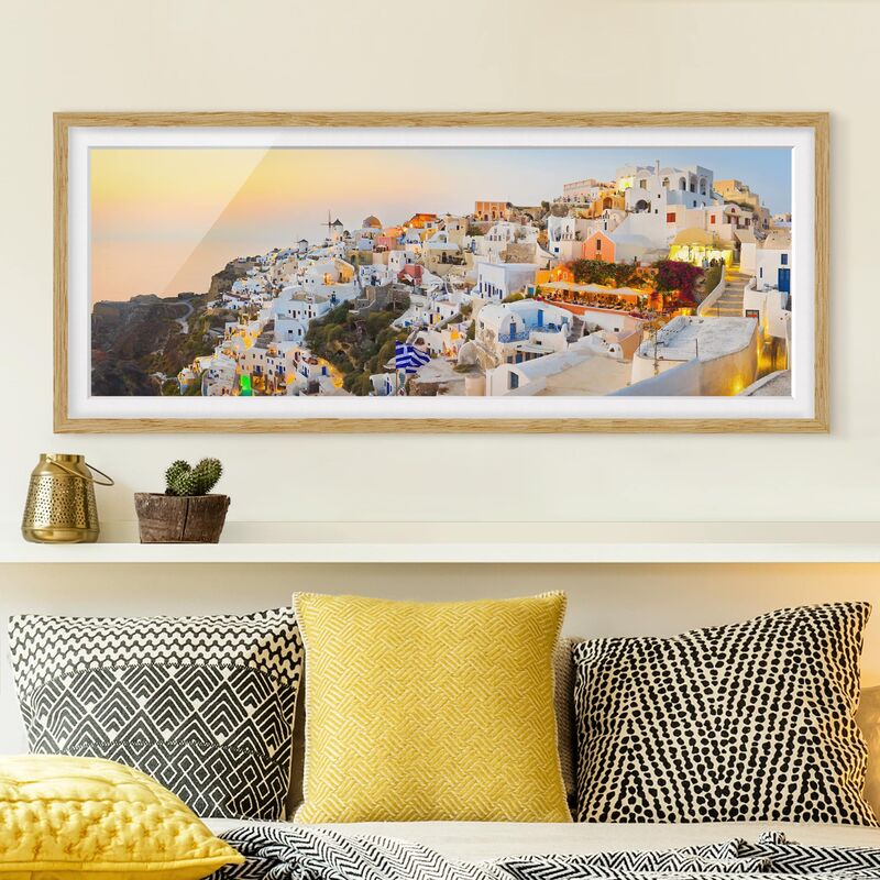

Póster enmarcado - Santorini Luminoso Dimensión LxA: 30cm x 75cm, Marco: Roble