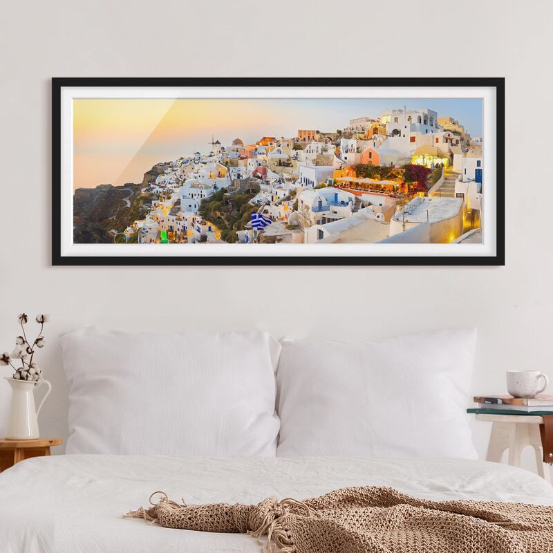 

Póster enmarcado - Santorini Luminoso Dimensión LxA: 40cm x 100cm, Marco: Negro