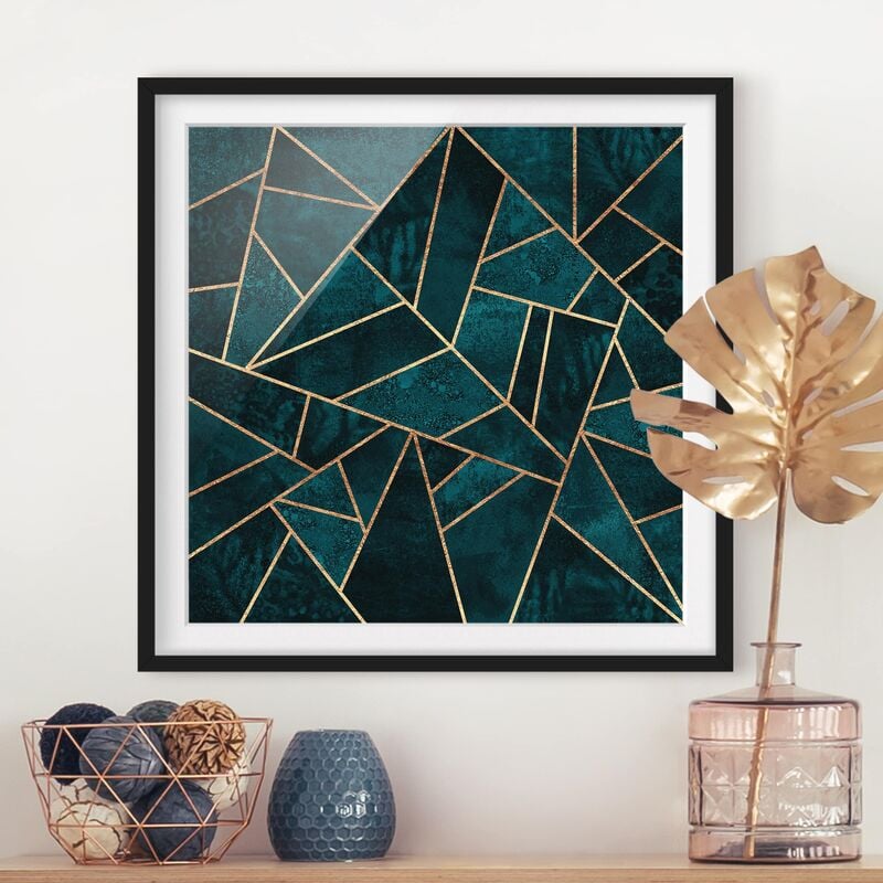 

Póster enmarcado - Scuro Turchese con oro Dimensión LxA: 70cm x 70cm, Marco: Negro