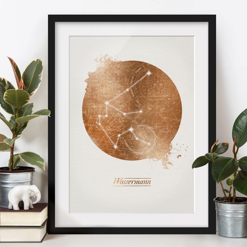 

Póster enmarcado - Segno zodiacale Acquario oro Dimensión LxA: 24cm x 18cm, Marco: Negro