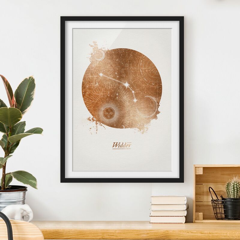 

Póster enmarcado - Segno zodiacale Ariete oro Dimensión LxA: 70cm x 50cm, Marco: Negro