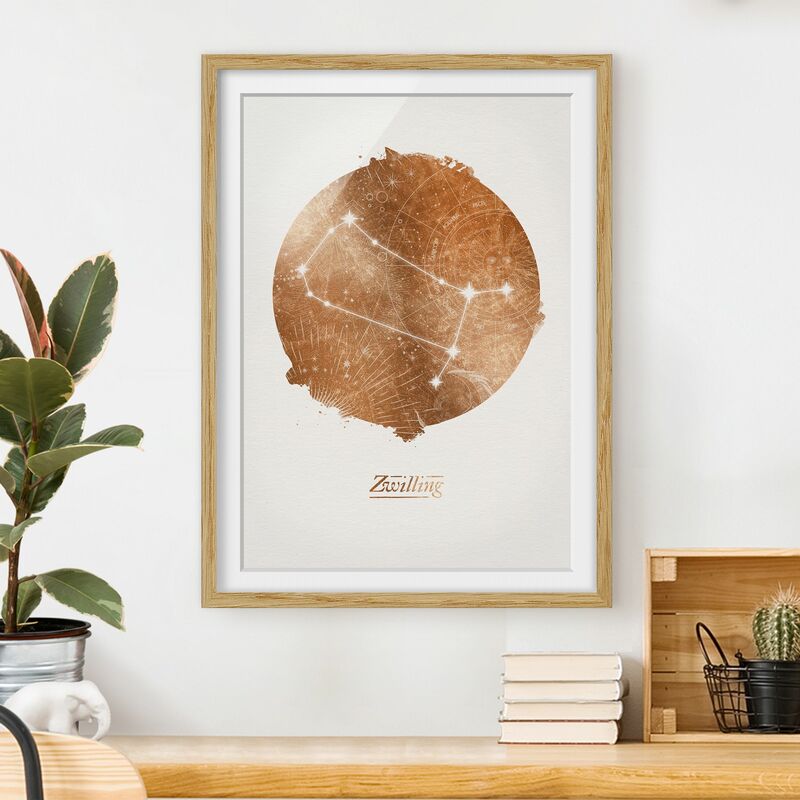 

Póster enmarcado - Segno zodiacale Gemini Gold Dimensión LxA: 24cm x 18cm, Marco: Roble