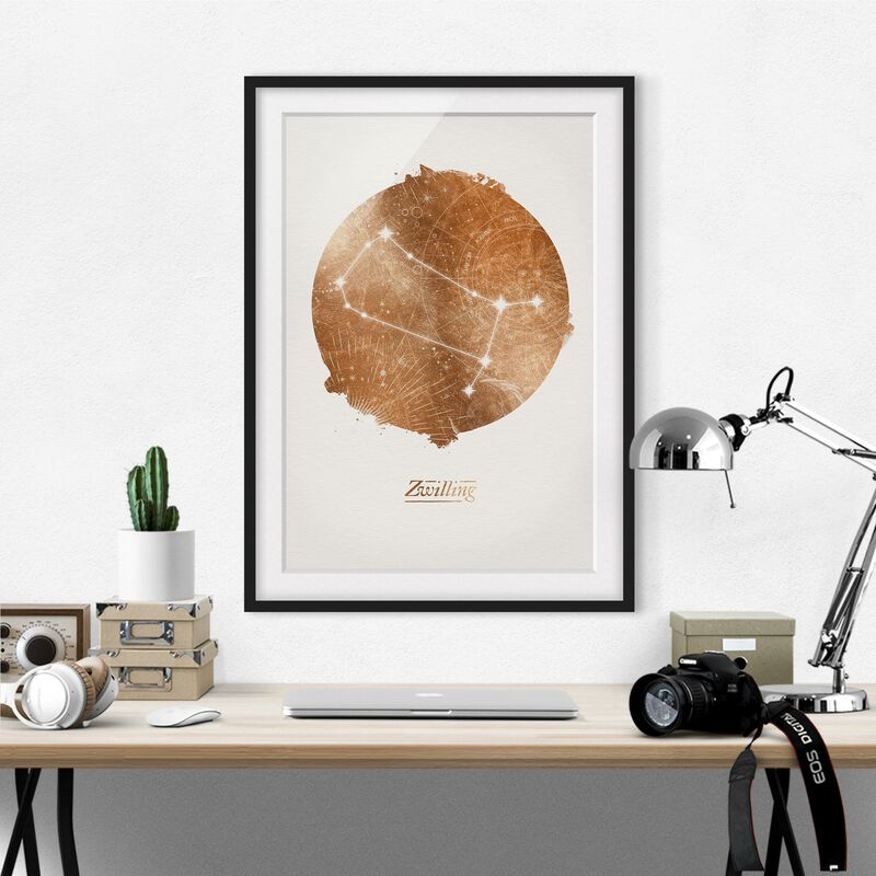 

Póster enmarcado - Segno zodiacale Gemini Gold Dimensión LxA: 24cm x 18cm, Marco: Negro