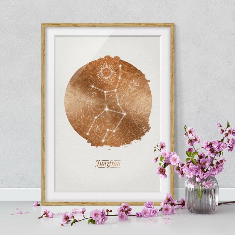 

Póster enmarcado - Segno zodiacale Vergine oro Dimensión LxA: 70cm x 50cm, Marco: Roble