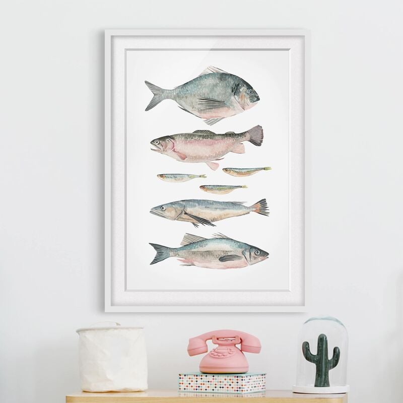 

Póster enmarcado - Sette Pesci In Acquerello Ii Dimensión LxA: 100cm x 70cm, Marco: Roble