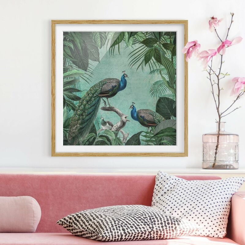 

Póster enmarcado - Shabby Chic Collage - Noble Peacock Dimensión LxA: 50cm x 50cm, Marco: Roble