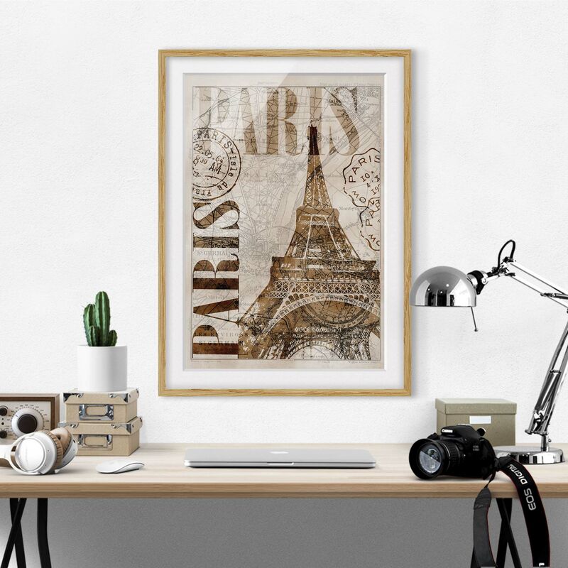 

Póster enmarcado - Shabby Chic Collage - Parigi Dimensión LxA: 24cm x 18cm, Marco: Roble
