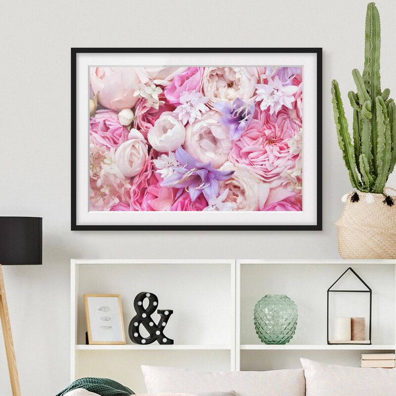 

Póster enmarcado - Shabby Rose con Bluebells Dimensión LxA: 30cm x 40cm, Marco: Negro