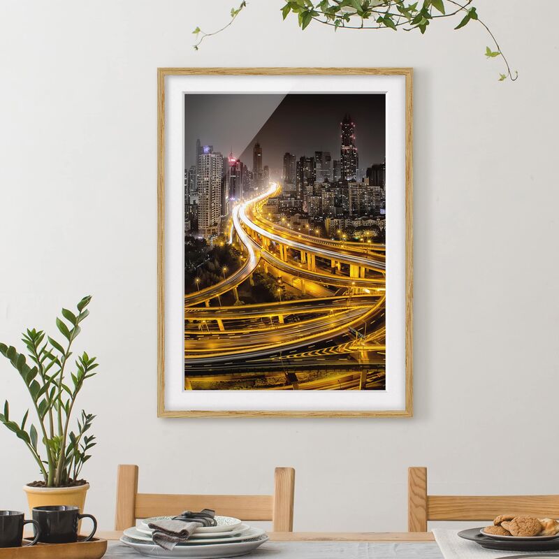 

Póster enmarcado - Shanghai At Night Dimensión LxA: 55cm x 40cm, Marco: Roble
