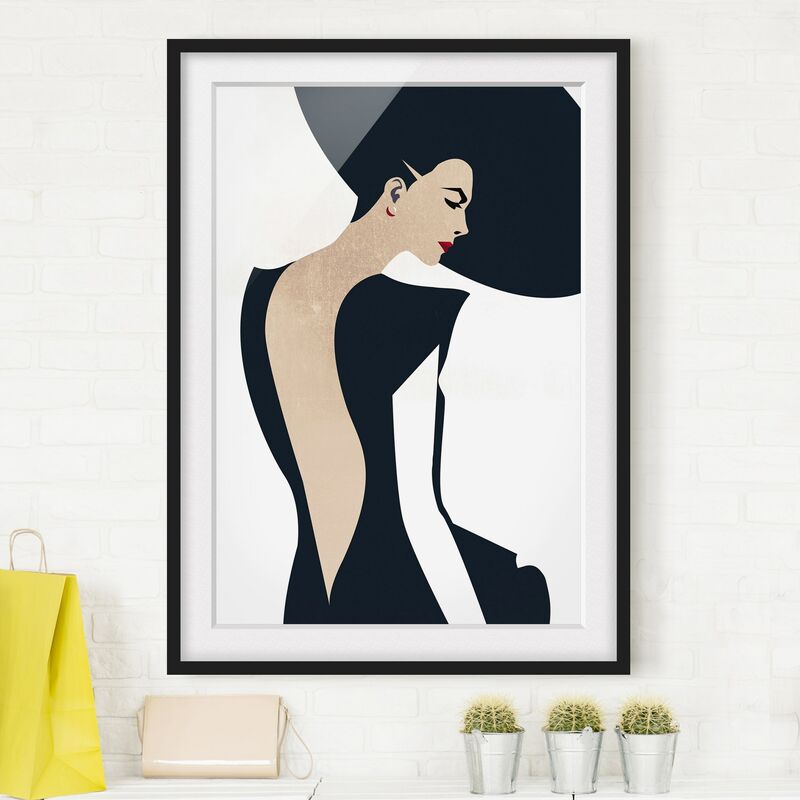 

Póster enmarcado - Signora con cappellino in blu scuro Dimensión LxA: 40cm x 30cm, Marco: Negro