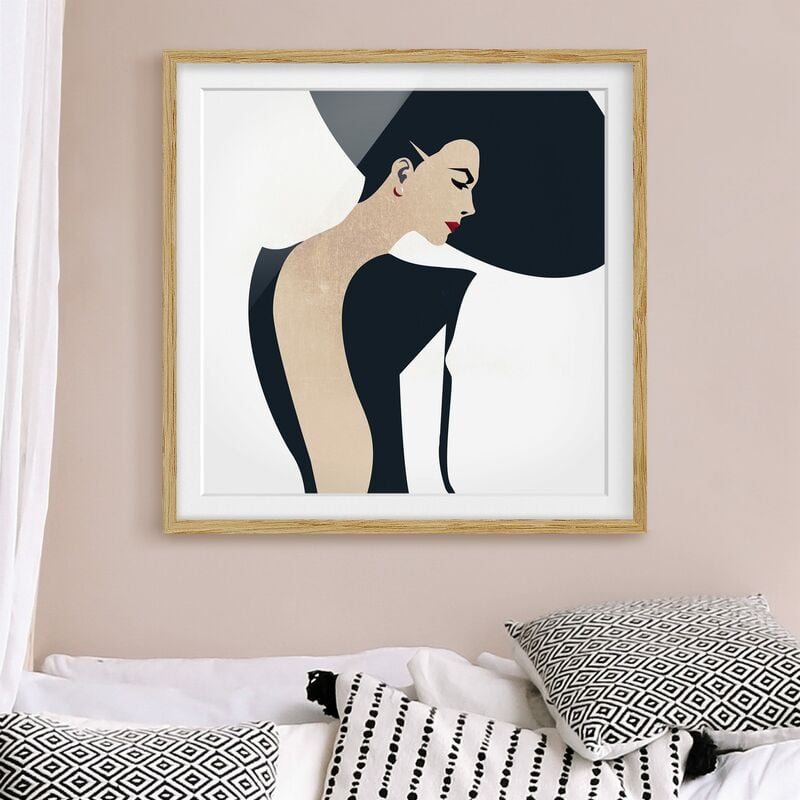 

Póster enmarcado - Signora con cappellino in blu scuro Dimensión LxA: 20cm x 20cm, Marco: Roble