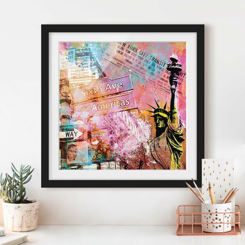 

Póster enmarcado - Sixth Avenue New York Collage Dimensión LxA: 30cm x 30cm, Marco: Negro