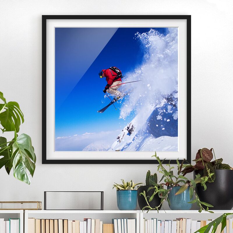 

Póster enmarcado - Ski Jumping On The Slopes Dimensión LxA: 50cm x 50cm, Marco: Negro