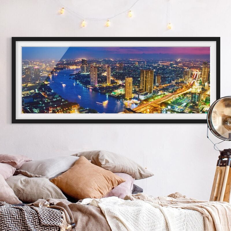 

Póster enmarcado - Skyline Di Bangkok Dimensión LxA: 50cm x 130cm, Marco: Negro