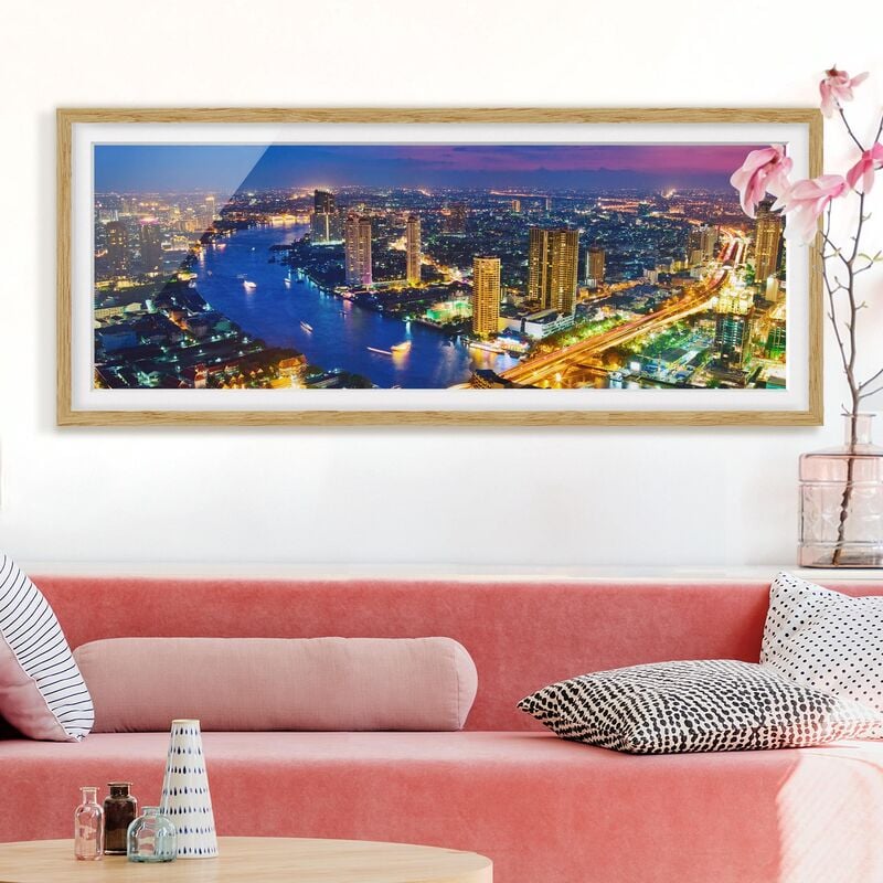 

Póster enmarcado - Skyline Di Bangkok Dimensión LxA: 50cm x 130cm, Marco: Roble