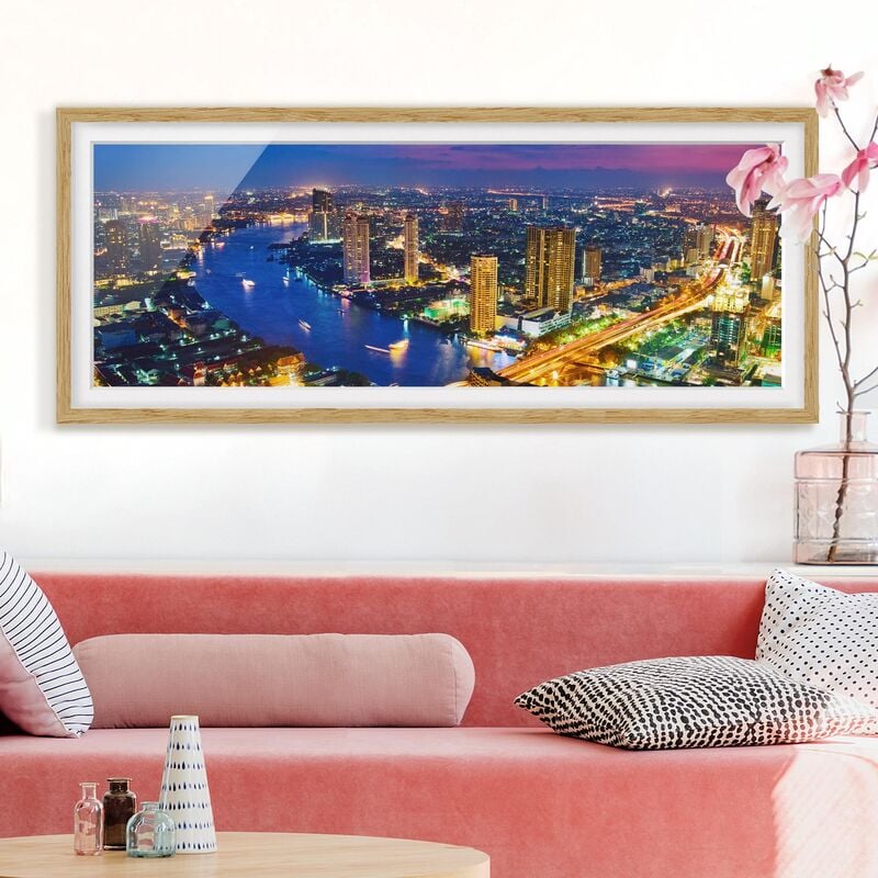 

Póster enmarcado - Skyline Di Bangkok Dimensión LxA: 40cm x 100cm, Marco: Roble