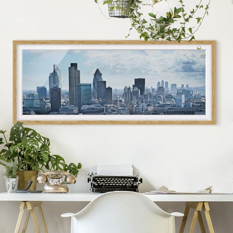 

Póster enmarcado - Skyline Di Londra Dimensión LxA: 40cm x 100cm, Marco: Roble
