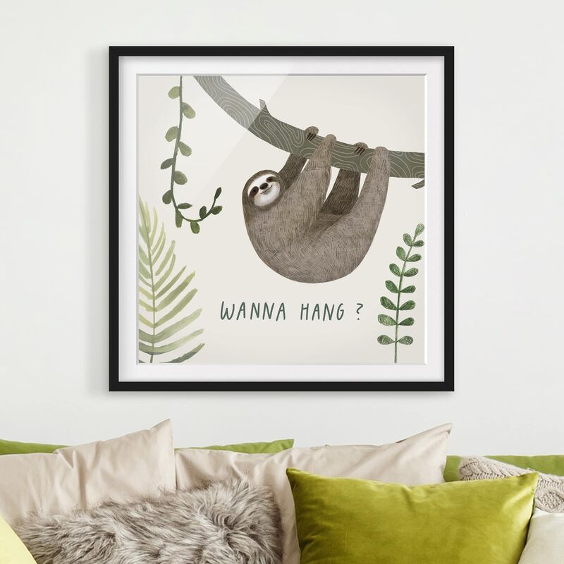 

Póster enmarcado - Sloth Sayings - Hang Dimensión LxA: 70cm x 70cm, Marco: Negro