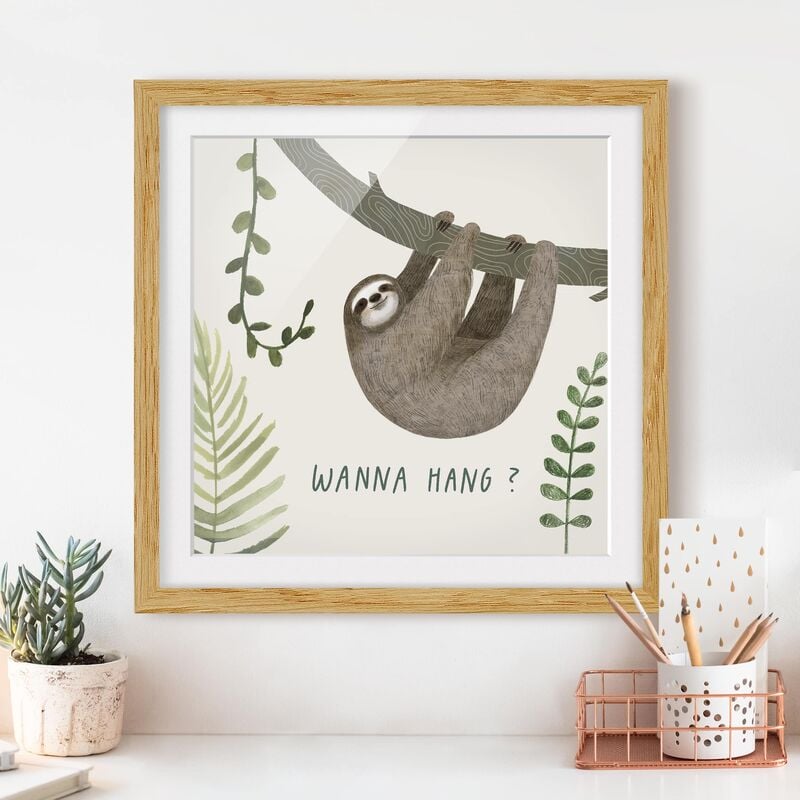 

Póster enmarcado - Sloth Sayings - Hang Dimensión LxA: 30cm x 30cm, Marco: Roble