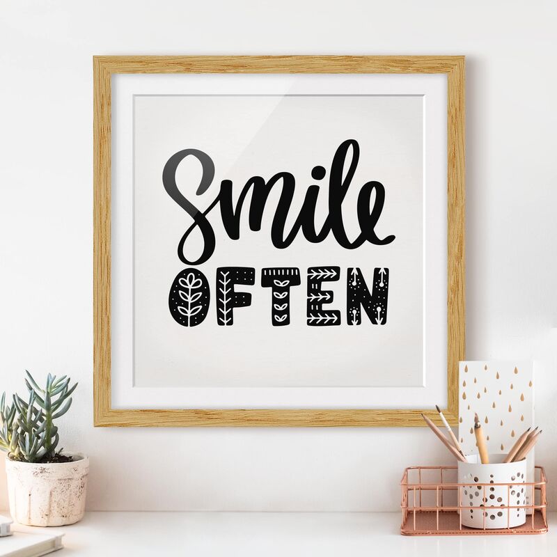 

Póster enmarcado - Smile Often Dimensión LxA: 50cm x 50cm, Marco: Roble