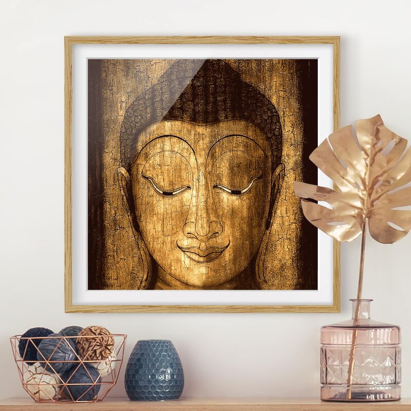

Póster enmarcado - Smiling Buddha Dimensión LxA: 70cm x 70cm, Marco: Roble