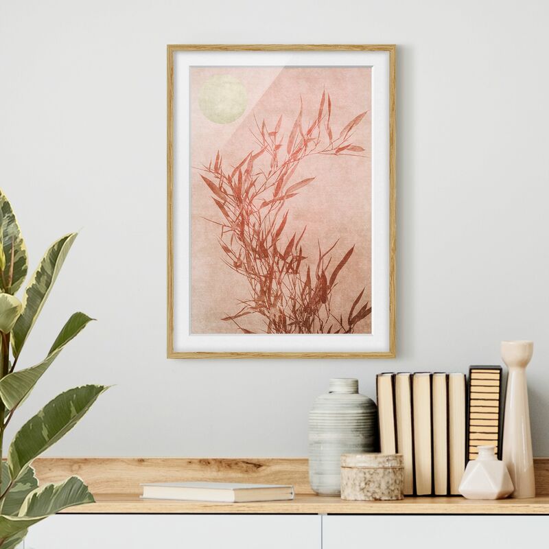 

Póster enmarcado - Sole dorato con bambù rosa Dimensión LxA: 24cm x 18cm, Marco: Roble
