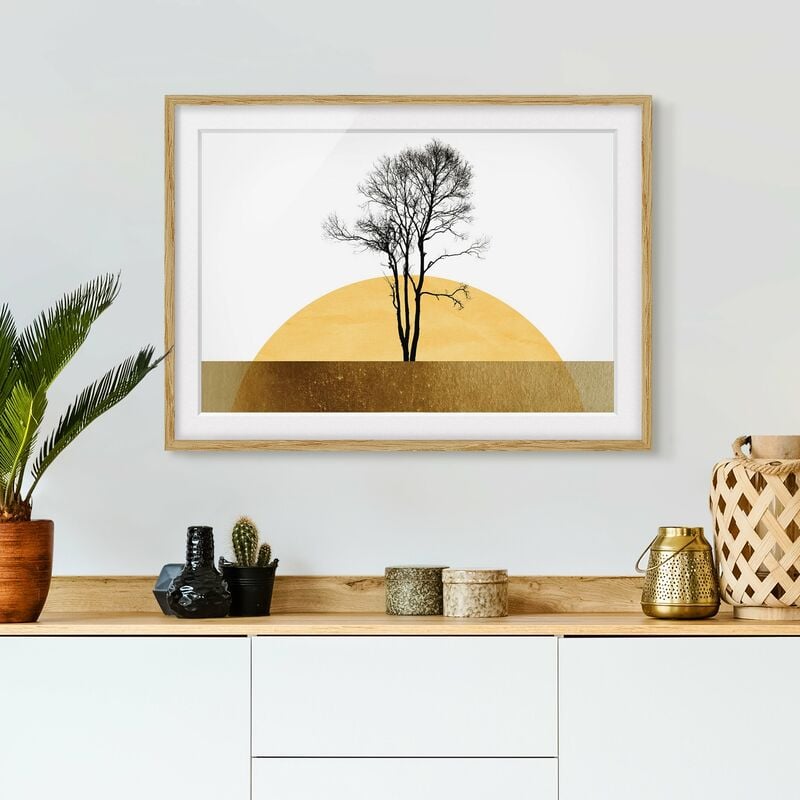 

Póster enmarcado - Sole dorato con albero Dimensión LxA: 40cm x 55cm, Marco: Roble