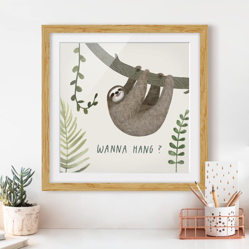 

Póster enmarcado - Sloth Sayings - Hang Dimensión LxA: 20cm x 20cm, Marco: Roble