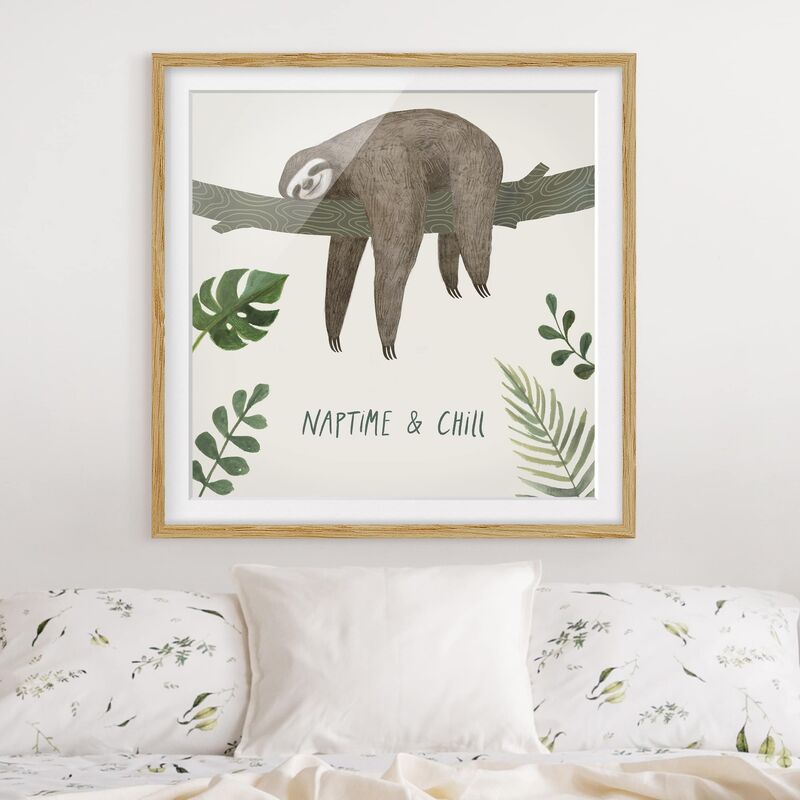 

Póster enmarcado - Sloth Sayings - Chill Dimensión LxA: 20cm x 20cm, Marco: Roble