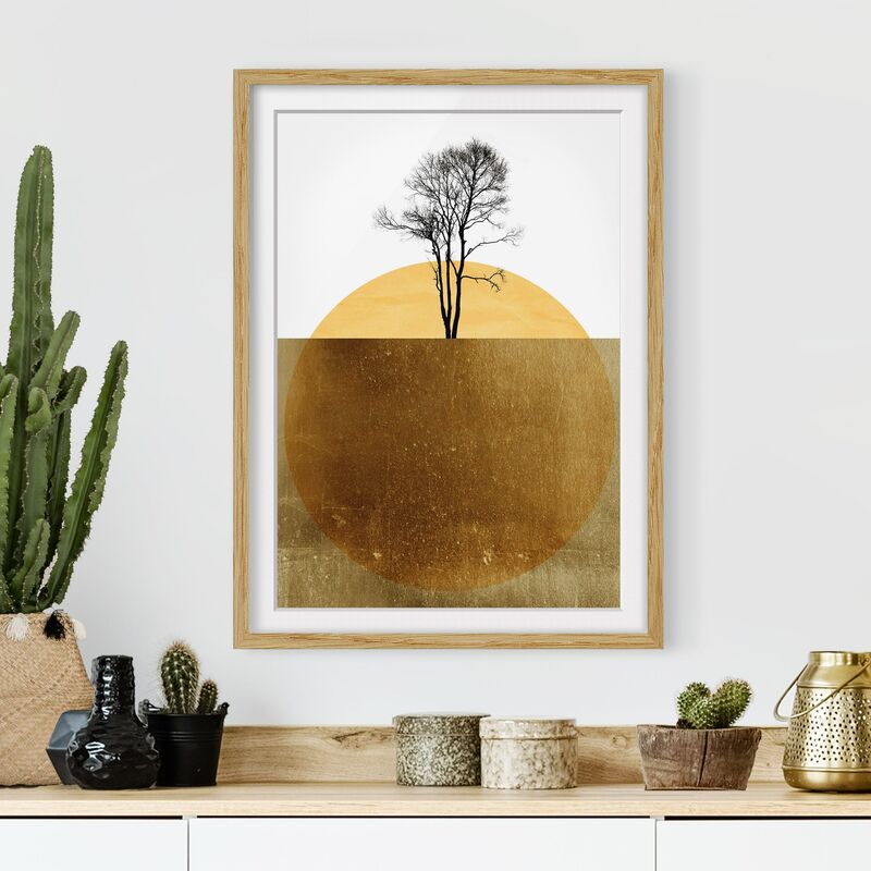 

Póster enmarcado - Sole dorato con albero Dimensión LxA: 40cm x 30cm, Marco: Roble