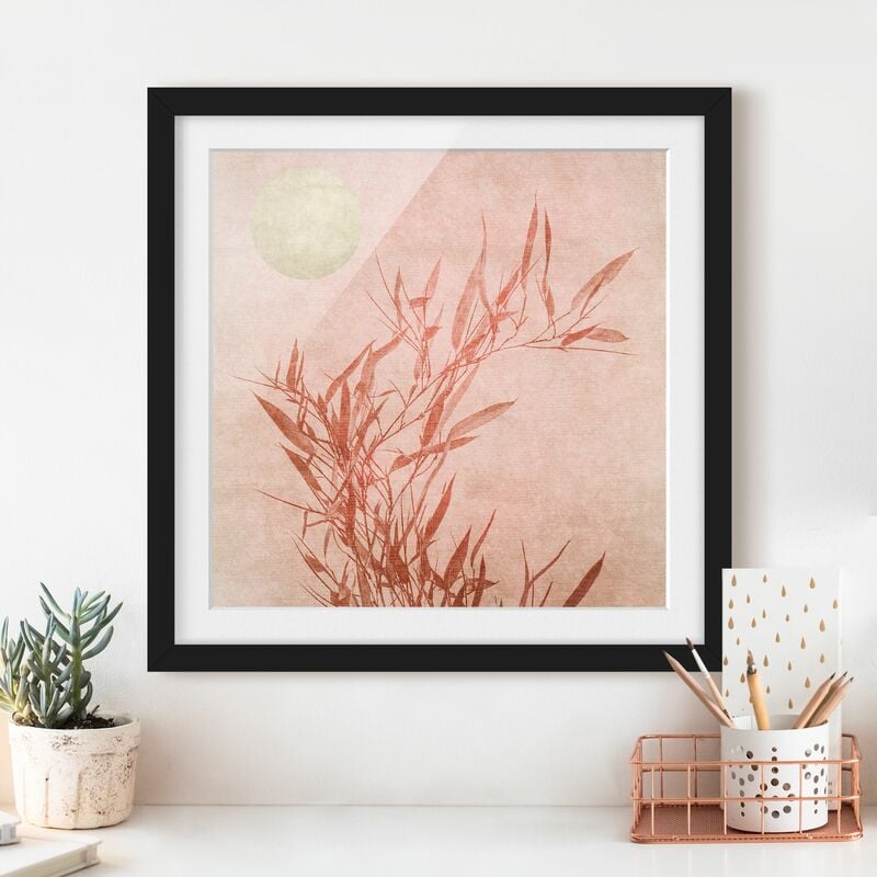 

Póster enmarcado - Sole dorato con bambù rosa Dimensión LxA: 50cm x 50cm, Marco: Negro