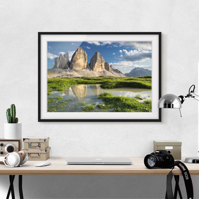 

Póster enmarcado - South Tyrolean Battlements And Water Reflection Dimensión LxA: 70cm x 100cm, Marco: Negro
