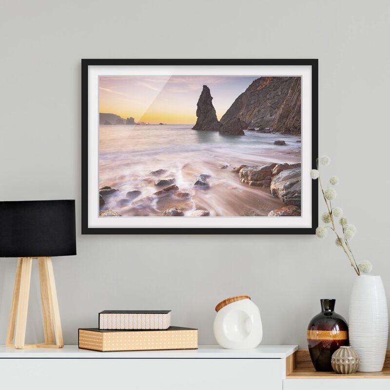 

Póster enmarcado - Spanish Beach At Sunrise Dimensión LxA: 30cm x 40cm, Marco: Negro