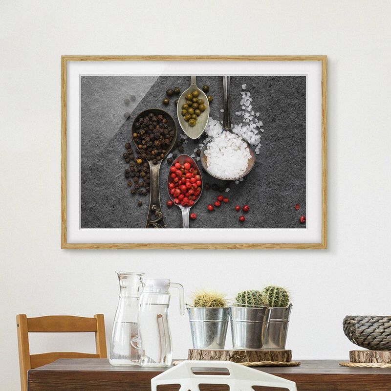 

Póster enmarcado - Spezie In Cucchiaio Antichi Dimensión LxA: 70cm x 100cm, Marco: Roble